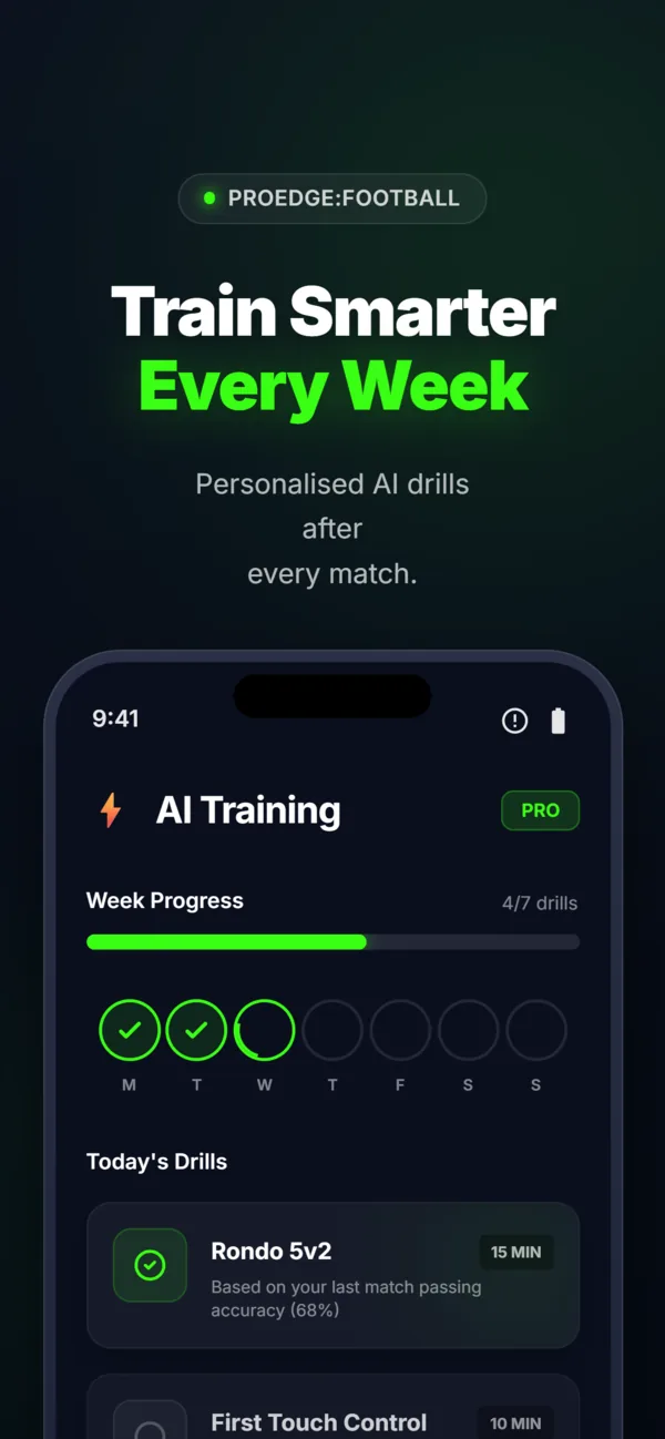 ProEdge personalised training screen